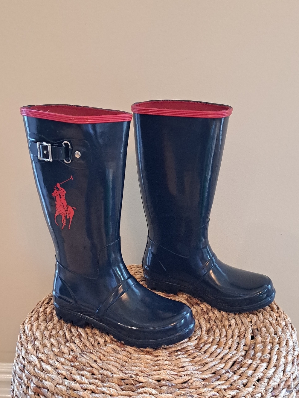 Polo Ralph Lauren Youth Unisex Rain Navy/Red Wellie Rain/Outdoor Tall Boots 2